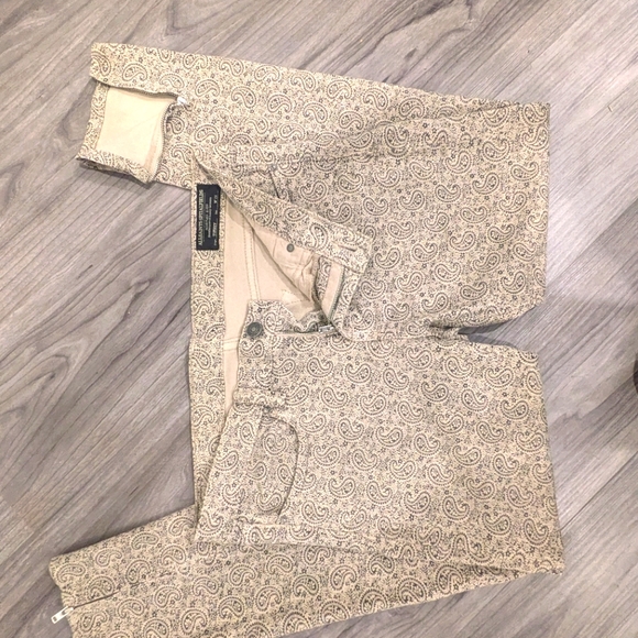 All Saints Spitalfields Paisley print cropped skinny jeans, camel & grey, size 8 - Picture 5 of 13